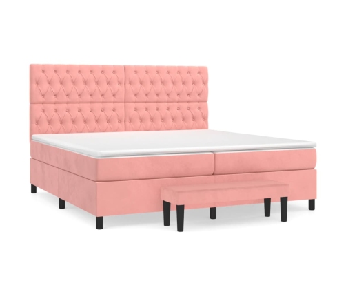 Cama box spring con colchón terciopelo rosa 200x200 cm