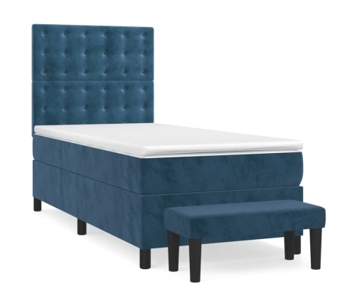 Cama box spring con colchón terciopelo azul oscuro 80x200 cm