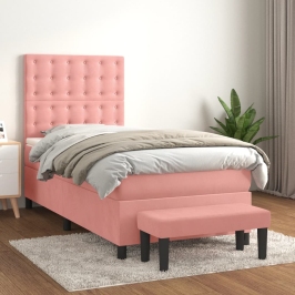 Cama box spring con colchón terciopelo rosa 80x200 cm