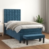 Cama box spring con colchón terciopelo azul oscuro 90x190 cm