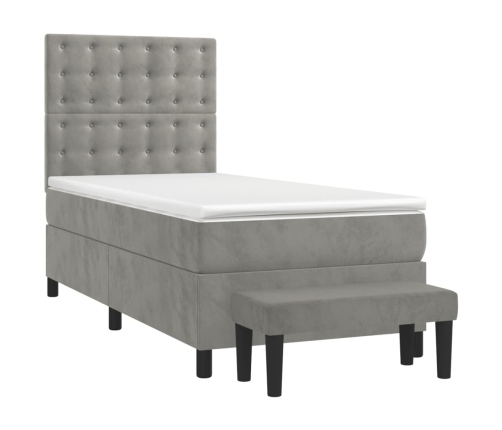 Cama box spring con colchón terciopelo gris claro 90x190 cm