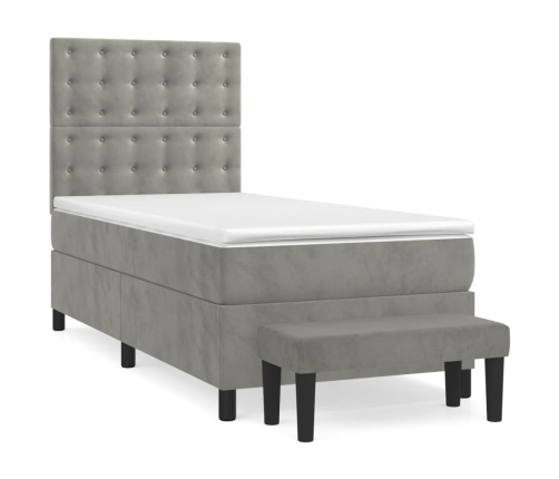 Cama box spring con colchón terciopelo gris claro 90x190 cm