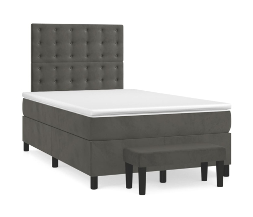 Cama box spring con colchón terciopelo gris oscuro 120x200 cm