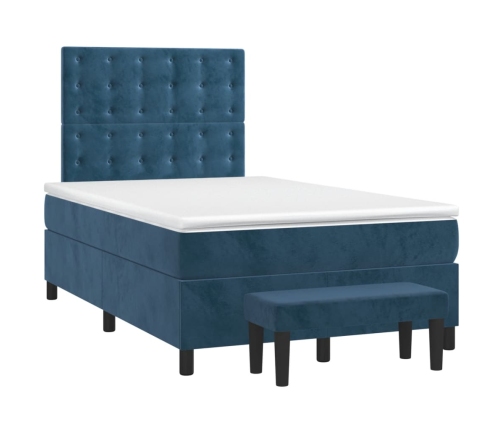 Cama box spring con colchón terciopelo azul oscuro 120x200 cm