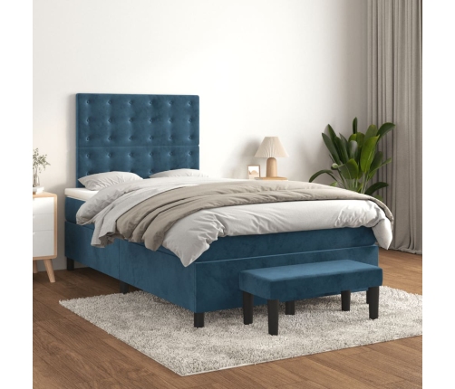 Cama box spring con colchón terciopelo azul oscuro 120x200 cm