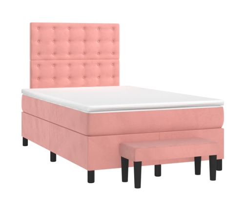 Cama box spring con colchón terciopelo rosa 120x200 cm