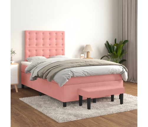 Cama box spring con colchón terciopelo rosa 120x200 cm