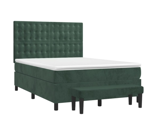 Cama box spring con colchón terciopelo verde oscuro 140x190 cm