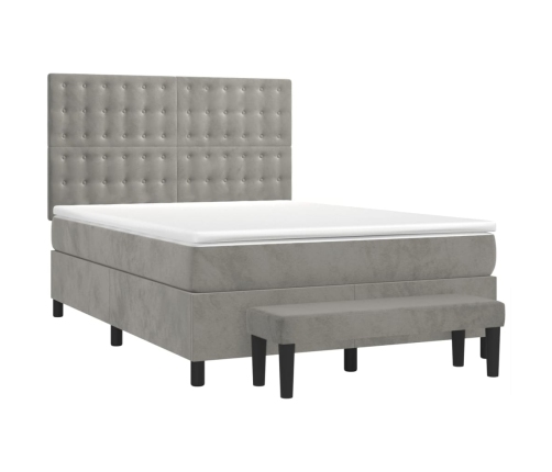 Cama box spring con colchón terciopelo gris claro 140x200 cm