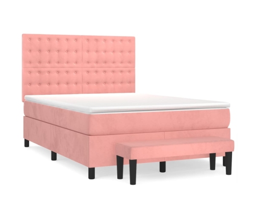 Cama box spring con colchón terciopelo rosa 140x200 cm