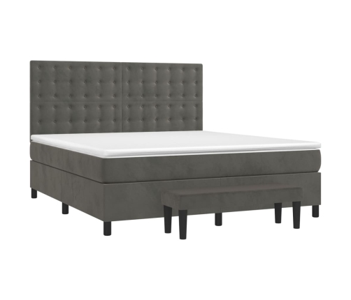 Cama box spring con colchón terciopelo gris oscuro 160x200 cm