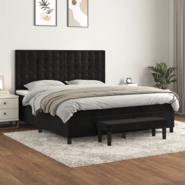 Cama box spring con colchón terciopelo negro 160x200 cm