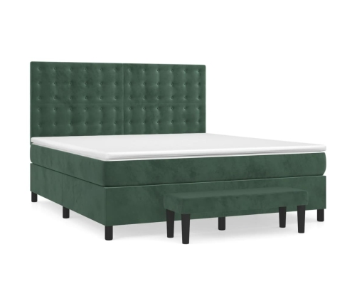 Cama box spring con colchón terciopelo verde oscuro 160x200 cm