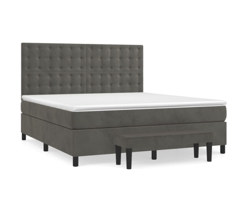 Cama box spring con colchón terciopelo gris oscuro 180x200 cm