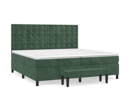 Cama box spring con colchón terciopelo verde oscuro 200x200 cm