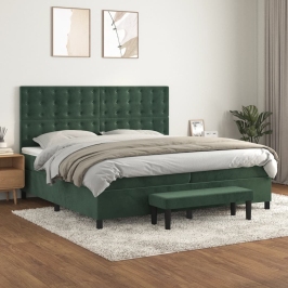 Cama box spring con colchón terciopelo verde oscuro 200x200 cm