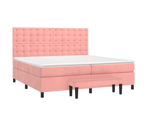 Cama box spring con colchón terciopelo rosa 200x200 cm