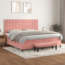 Cama box spring con colchón terciopelo rosa 200x200 cm