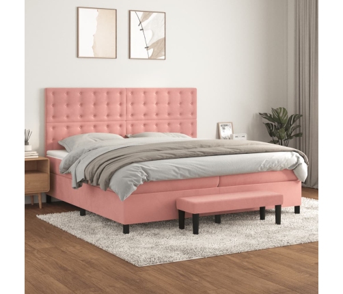 Cama box spring con colchón terciopelo rosa 200x200 cm