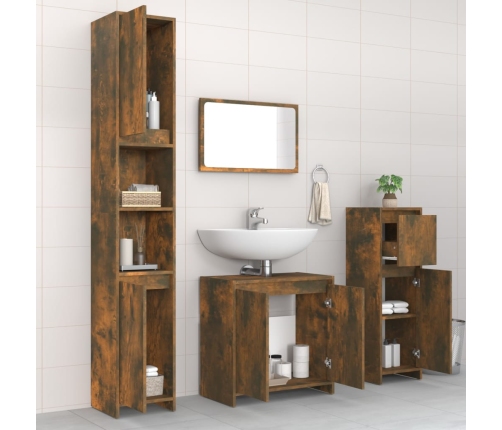 Set de muebles baño 4 pzas madera contrachapada roble ahumado