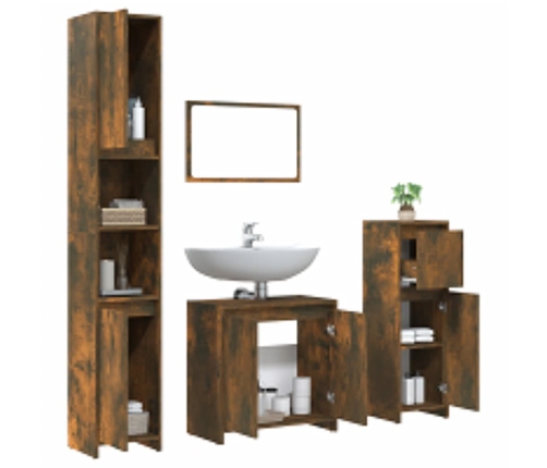 Set de muebles baño 4 pzas madera contrachapada roble ahumado