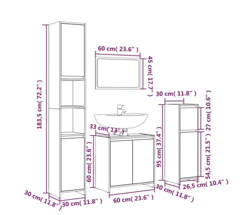 Set de muebles de baño 4 pzas madera contrachapada gris sonoma