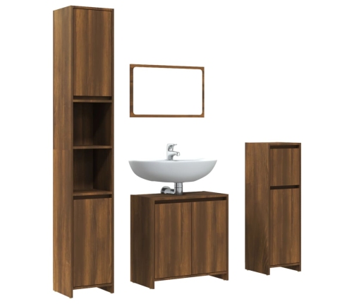 Set de muebles baño 4 pzas madera contrachapada roble marrón