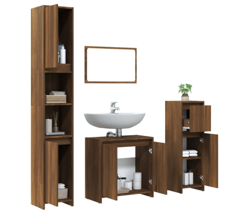 Set de muebles baño 4 pzas madera contrachapada roble marrón