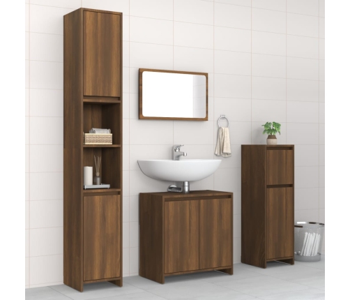 Set de muebles baño 4 pzas madera contrachapada roble marrón