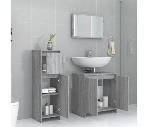 Set de muebles de baño 3 pzas madera contrachapada gris sonoma