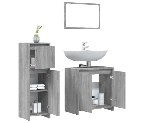 Set de muebles de baño 3 pzas madera contrachapada gris sonoma