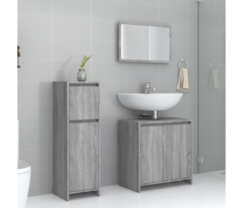 Set de muebles de baño 3 pzas madera contrachapada gris sonoma