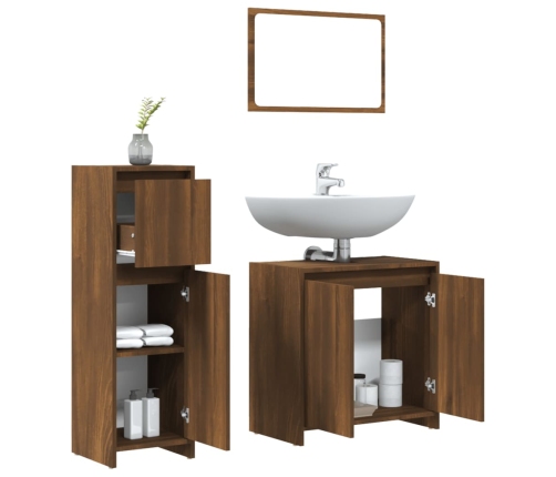 Set de muebles baño 3 pzas madera contrachapada roble marrón