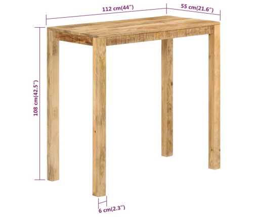 Mesa alta de bar madera maciza de mango 112x55x108 cm