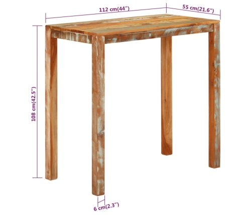 vidaXL Mesa alta de bar madera maciza reciclada 112x55x108 cm