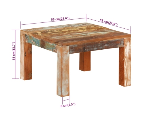 Mesa de centro de madera maciza reciclada 55x55x35 cm