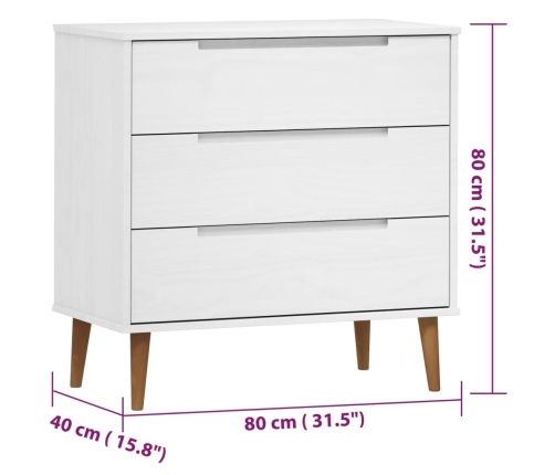 Mesita de noche MOLDE madera maciza de pino blanca 80x40x80 cm