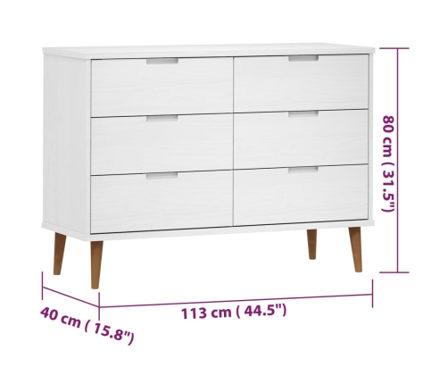 Mesita de noche MOLDE madera maciza de pino blanca 113x40x80 cm