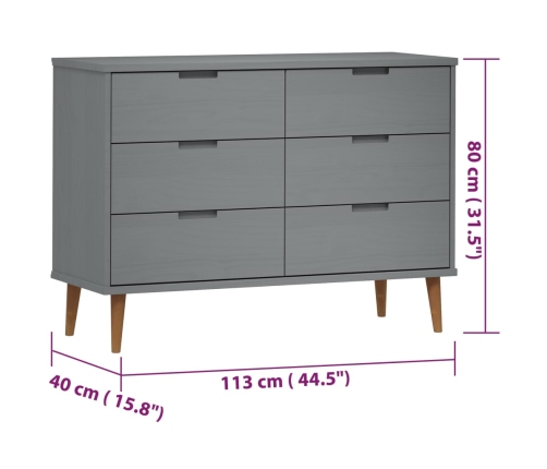 Mesita de noche MOLDE madera maciza de pino gris 113x40x80 cm