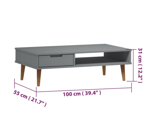 vidaXL Mesa de centro MOLDE madera maciza de pino gris 100x55x31 cm