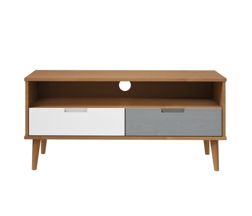 Mueble de TV MOLDE madera maciza de pino marrón 106x40x49 cm