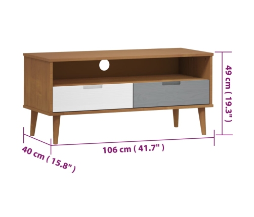 Mueble de TV MOLDE madera maciza de pino marrón 106x40x49 cm