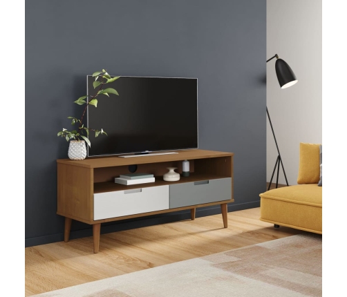 vidaXL Mueble de TV MOLDE madera maciza de pino marrón 106x40x49 cm