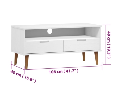 vidaXL Mueble de TV MOLDE madera maciza de pino blanco 106x40x49 cm