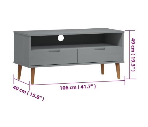 vidaXL Mueble de TV MOLDE madera maciza de pino gris 106x40x49 cm