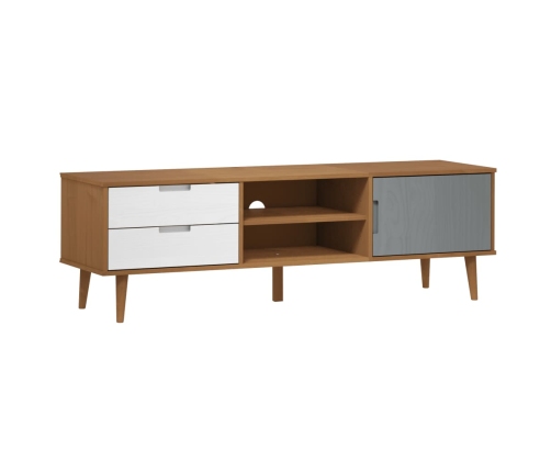 Mueble de TV MOLDE madera maciza de pino marrón 158x40x49 cm