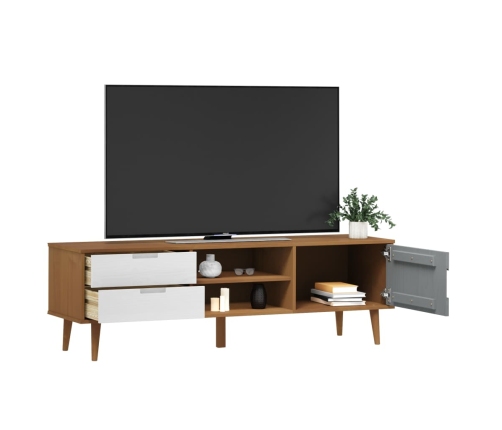 Mueble de TV MOLDE madera maciza de pino marrón 158x40x49 cm