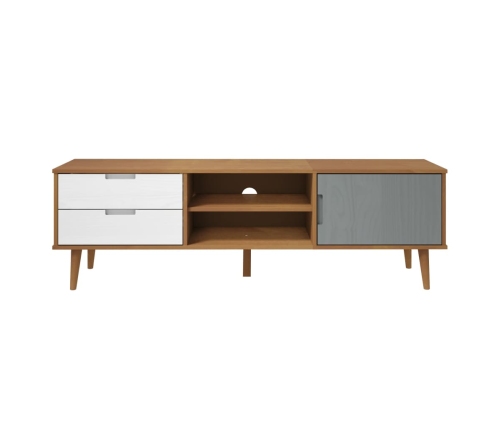 Mueble de TV MOLDE madera maciza de pino marrón 158x40x49 cm