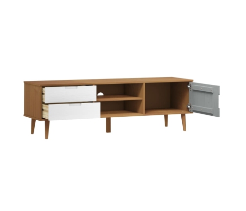 Mueble de TV MOLDE madera maciza de pino marrón 158x40x49 cm