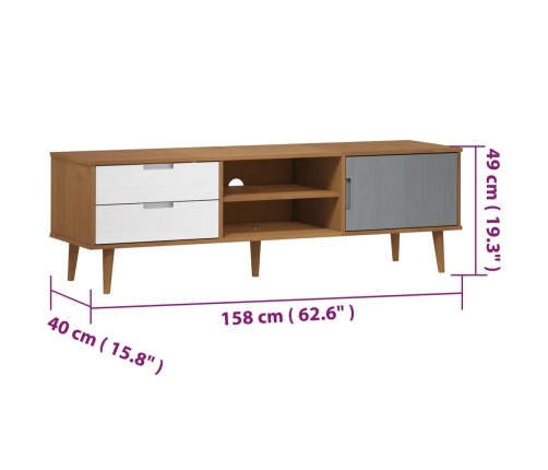 Mueble de TV MOLDE madera maciza de pino marrón 158x40x49 cm